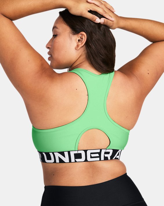 Women's HeatGear® Armour Mid Branded Sports Bra, Green, pdpMainDesktop image number 7